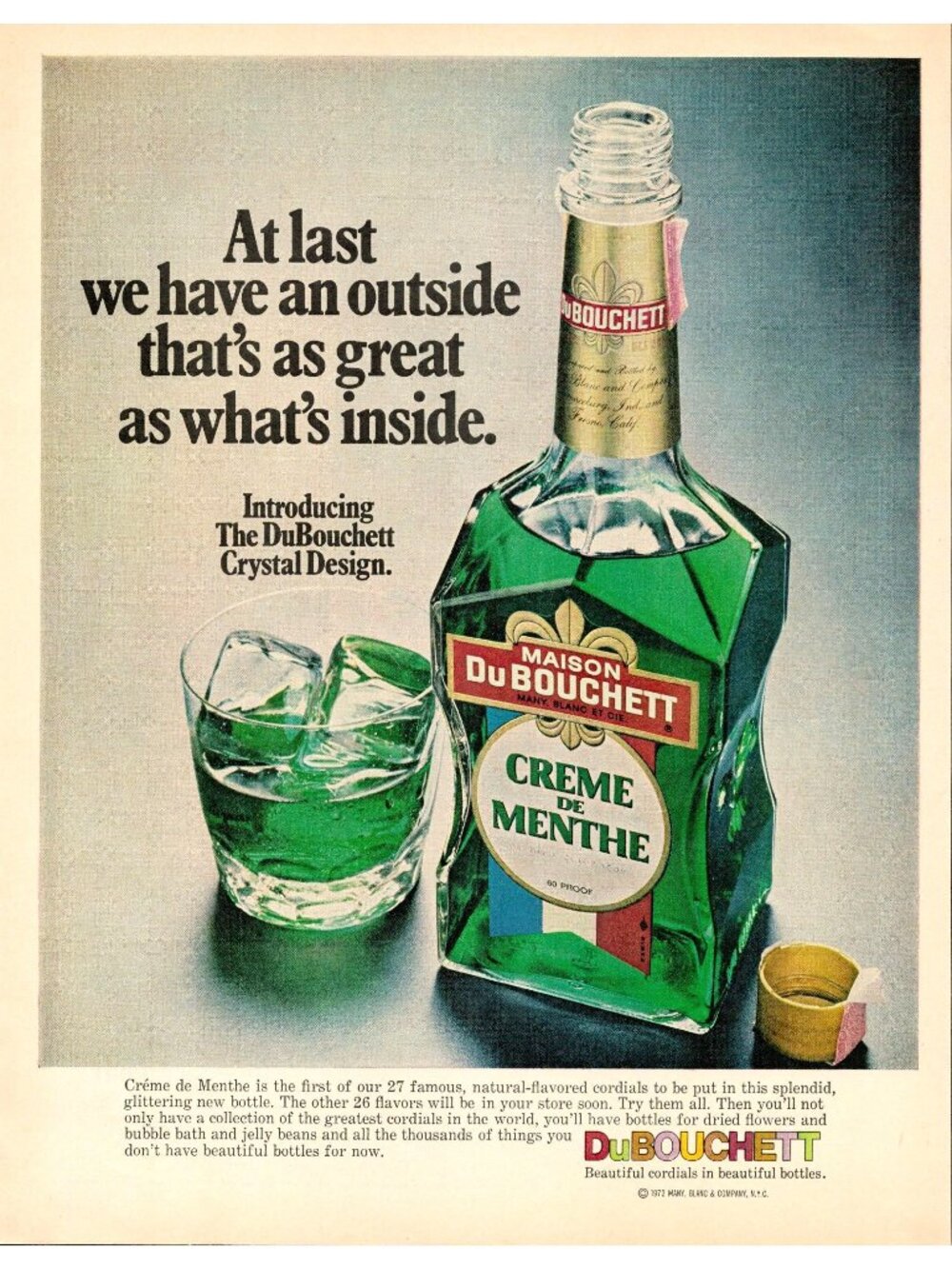 1972 Creme de Menthe Vintage Print Ad DuBouchett The Crystal Design (L1)